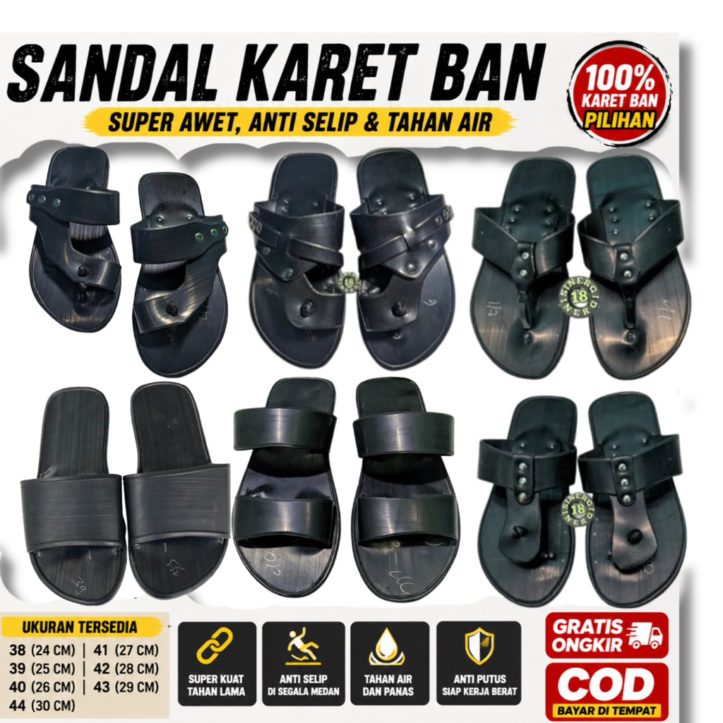 Sandal Karet Ban Pria Anti Selip & Super Awet Tahan Air COD Gratis Ongkir