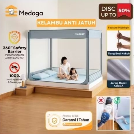 [PRELOVED LIKE A NEW] Medoga Kelambu Anti Jatuh Anti Nyamuk Tenda Bayi & Dewasa Jumbo Kotak 180x200
