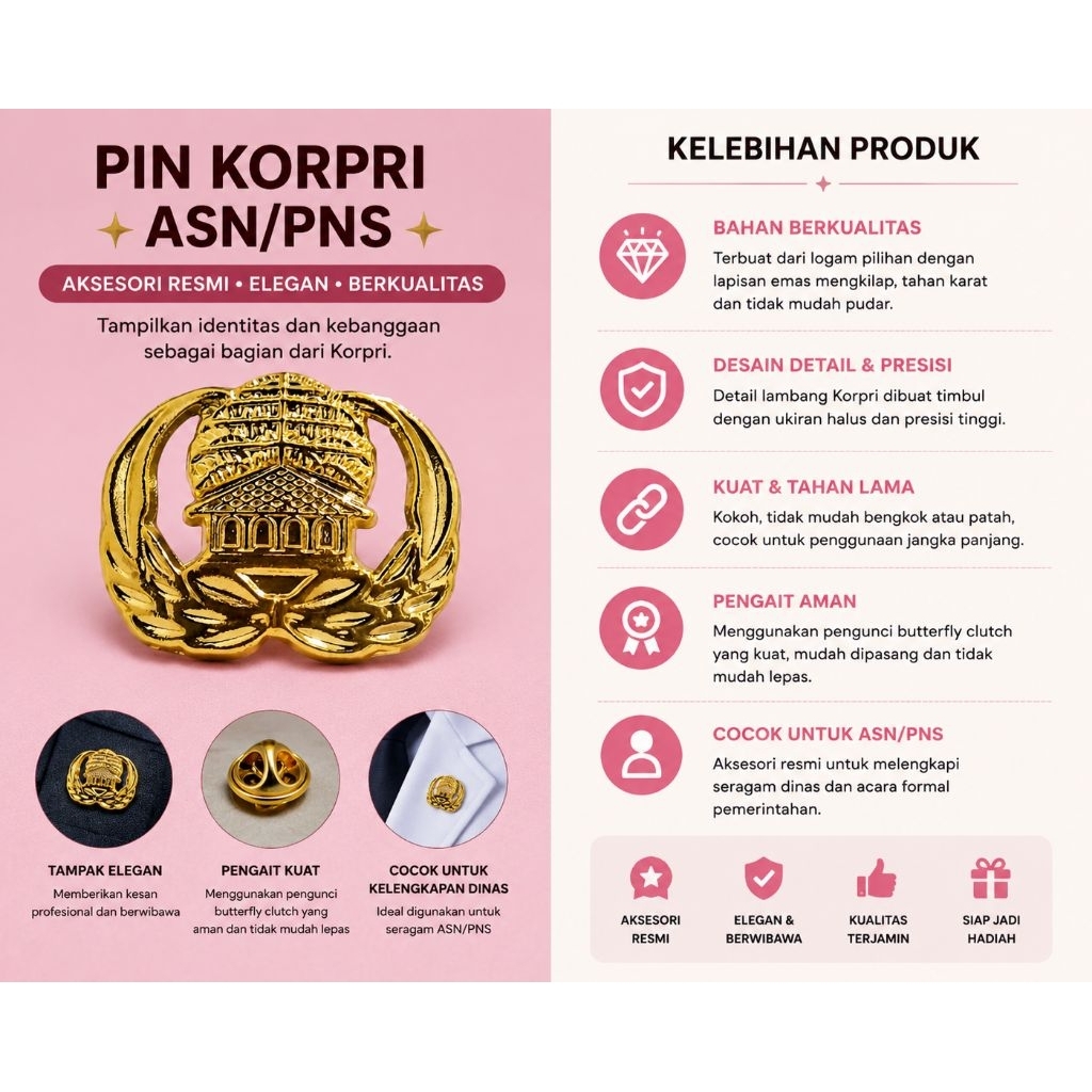 Pin Korpri, pin korpri magnet, pin korpri peniti, lencana korpri, pin pns, atribut korpri, pin asn, 