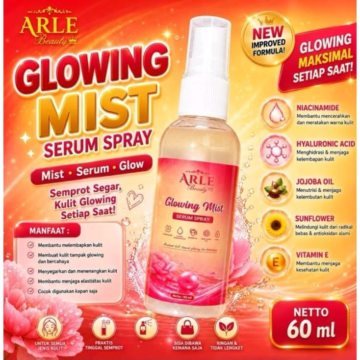 Arle Beauty Glowing Mist Serum Spray 60 ml - Melembapkan & Mencerahkan Kulit untuk Glow Alami