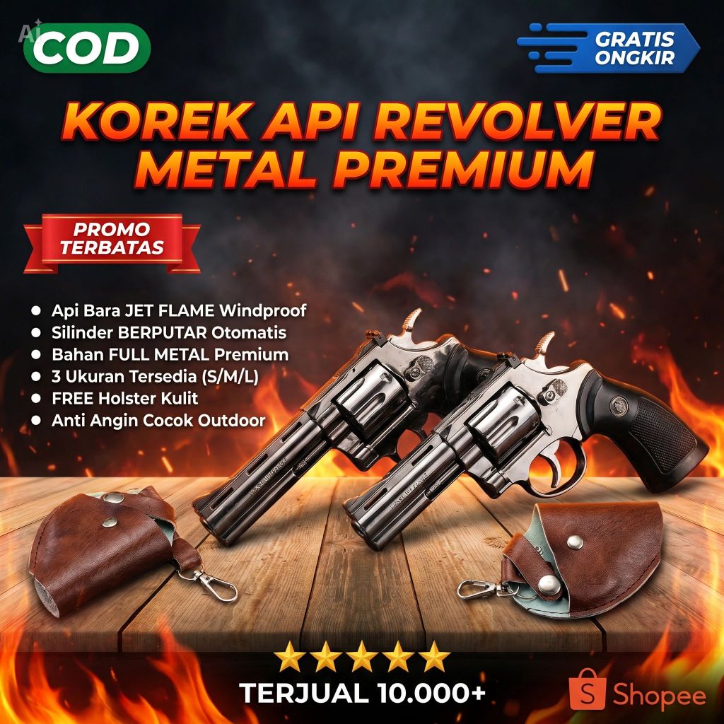 Korek Api Pistol Revolver Full Metal Berat Silinder Putar Jet Flame Bara Api Unik Mancis Gas Lighter