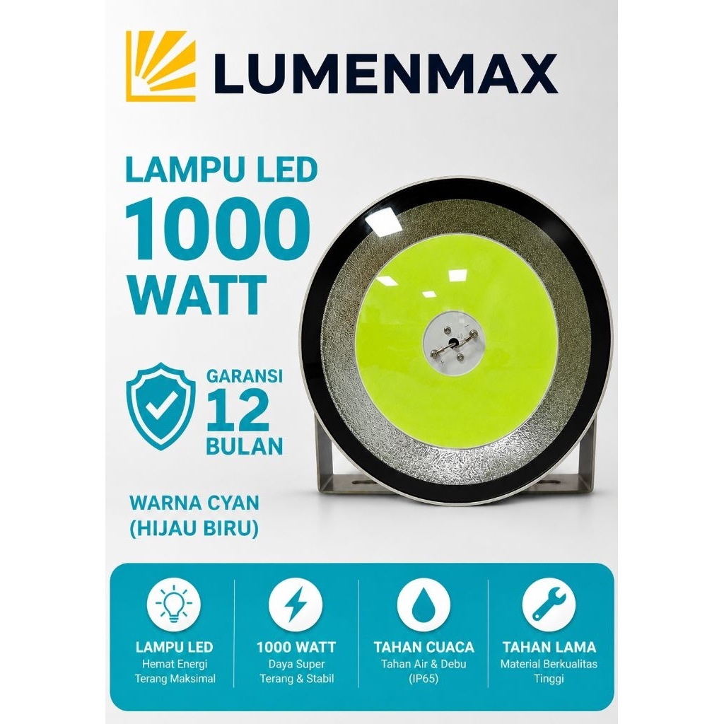 Lampu Ikan LumenMax Lampu Nelayan Lampu Sorot Lampu Cumi Cyan (Hijau Biru) 1000watt