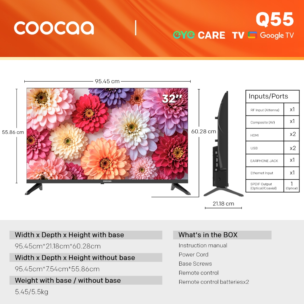 Coocaa 32Q55+SS70K - 32Inch+SS70K - 2K QLED TV - Eye Care 5.0 - Dolby Audio - HDR10 - (Coocaa 32Q55)