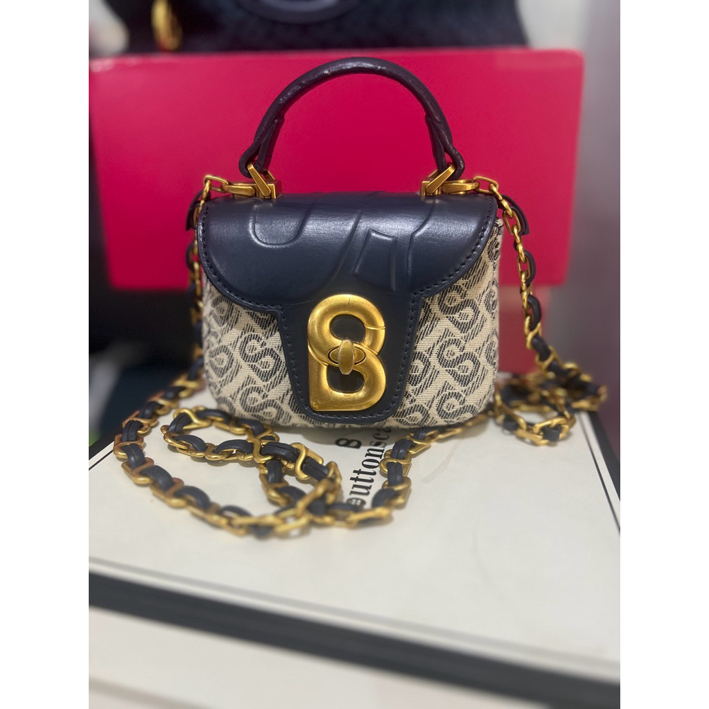 Alma bimu jacquard micro leather bag buttonscarves Navy