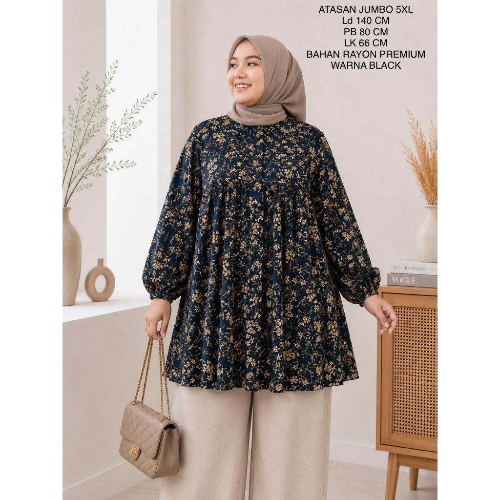 Atasan Jumbo Ld 140 Cm Motif Bunga Koleksi Terbaru - Naya Blouse