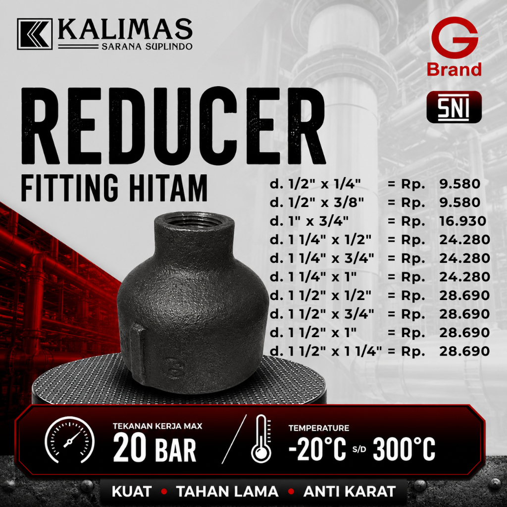 Reducer / V. Sock Hitam Besi d. 1/2" - d. 2" Drat BSPT (G) | Sambungan fitting pipa besi