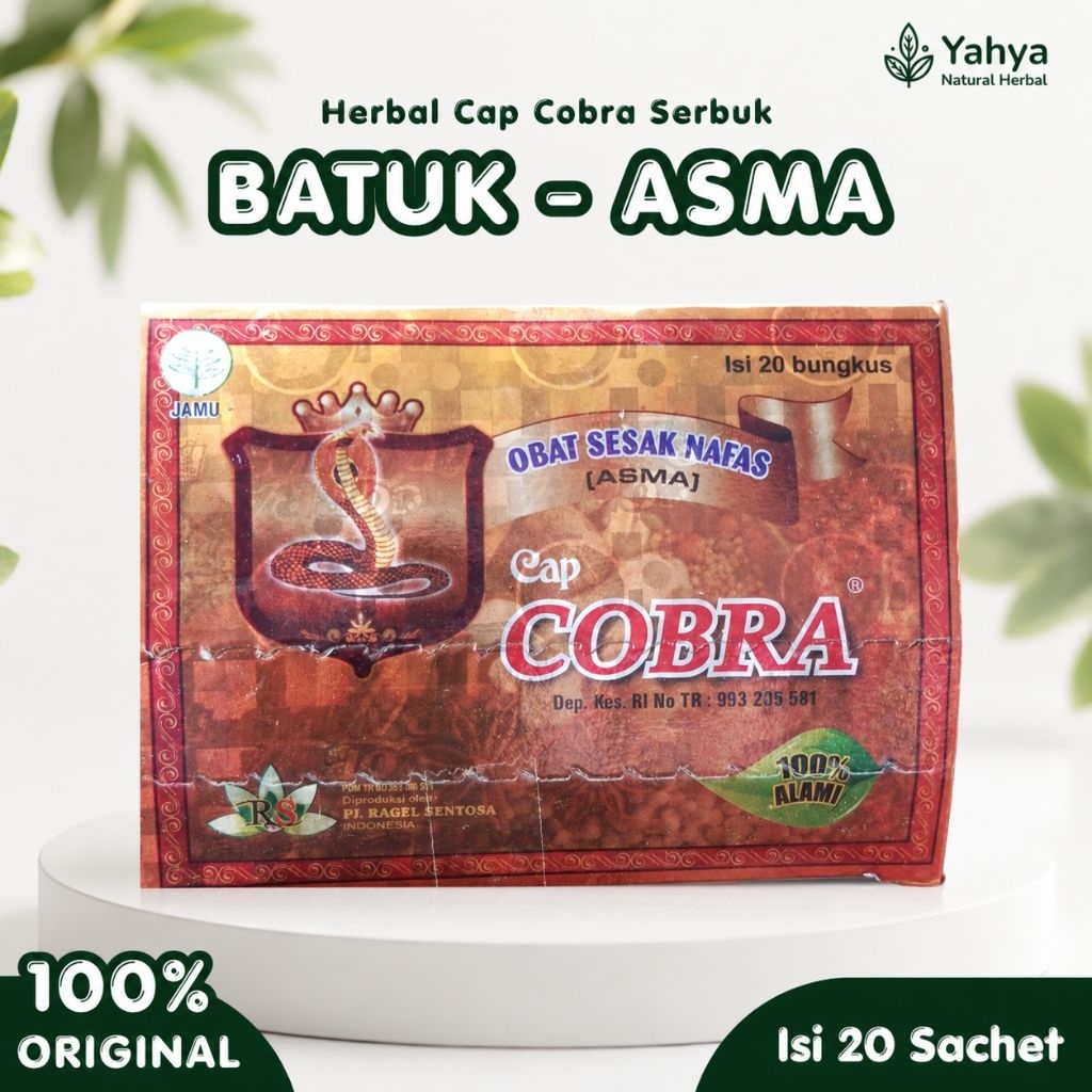 Jamu Asma Cap Cobra Original - Untuk Batuk & Sesak Napas - Serbuk 20 Sachet