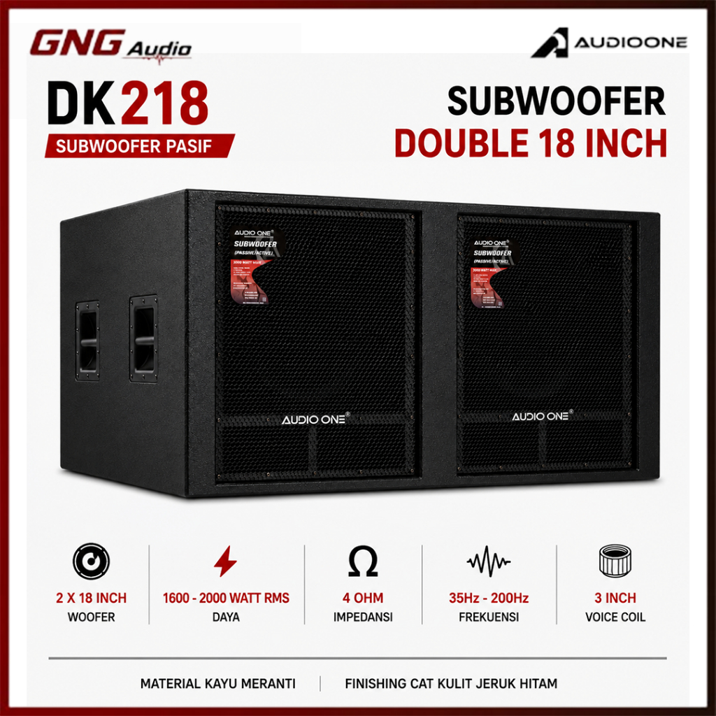 AUDIO ONE Subwoofer Pasif 18 Inch Double Speaker DK 218 Sound System Lapangan Outdoor Original I GNG