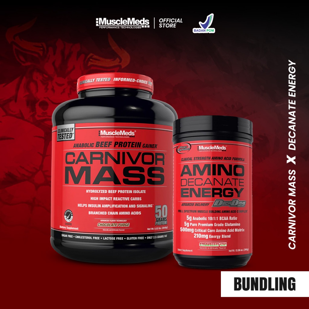 BUNDLING HEMAT | MUSCLEMEDS Carnivor Mass Gainer 6 lbs x Amino Decanate Energy 30 Servings