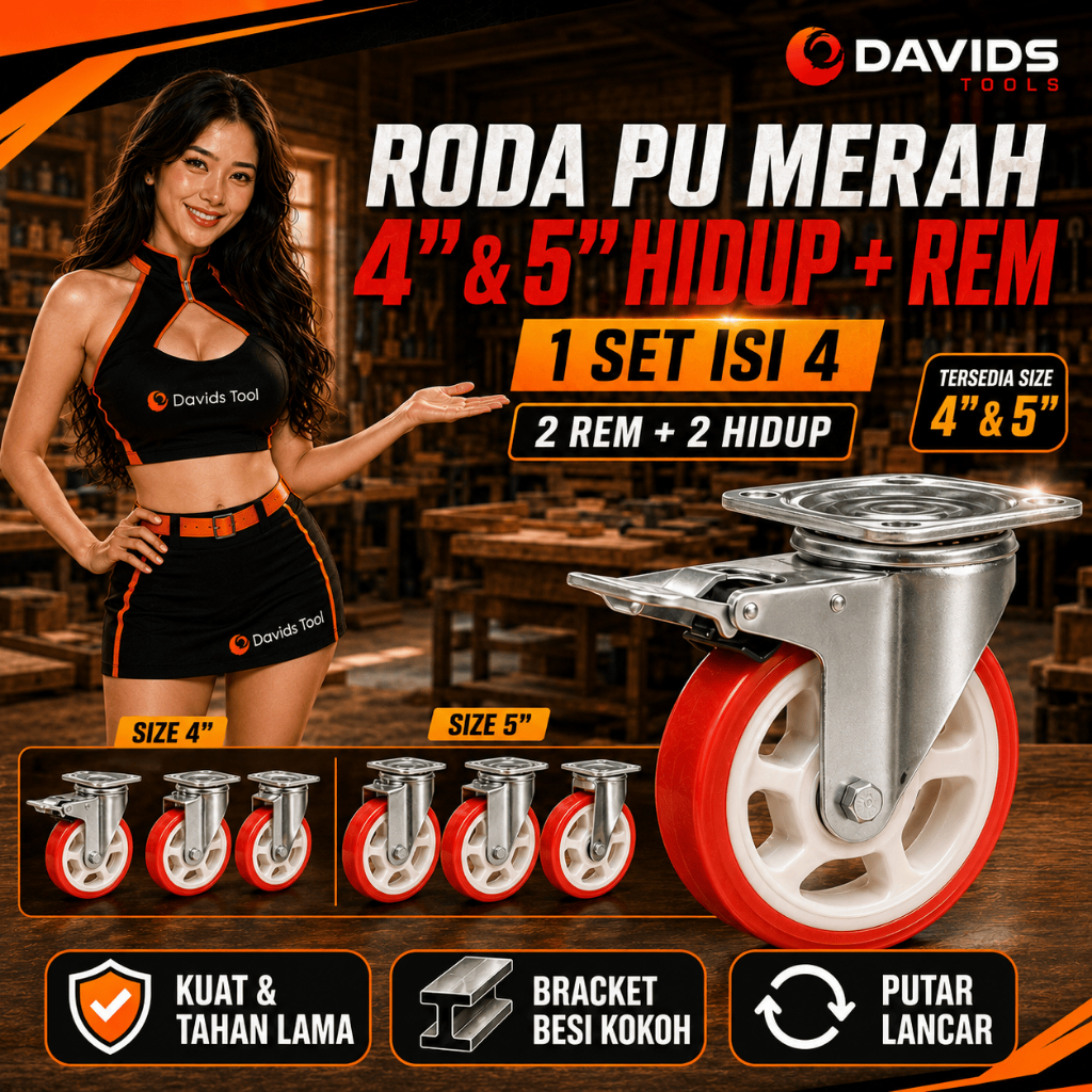 Roda Troli Lemari Meja Ban Gerobak Nylon Merah 4 5 Inch Set FRT