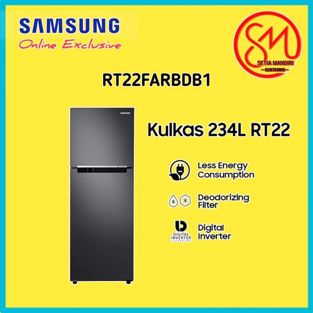 SAMSUNG Kulkas 2 Pintu RT22FARBDB1 234 Liter Digital Inverter All-around Cooling Moist Fresh Zone Co