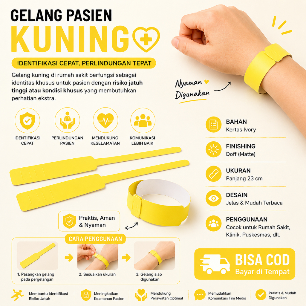 Gelang Pasien Dewasa Polos - Gelang Identitas Pasien - Gelang Pasien Kuning