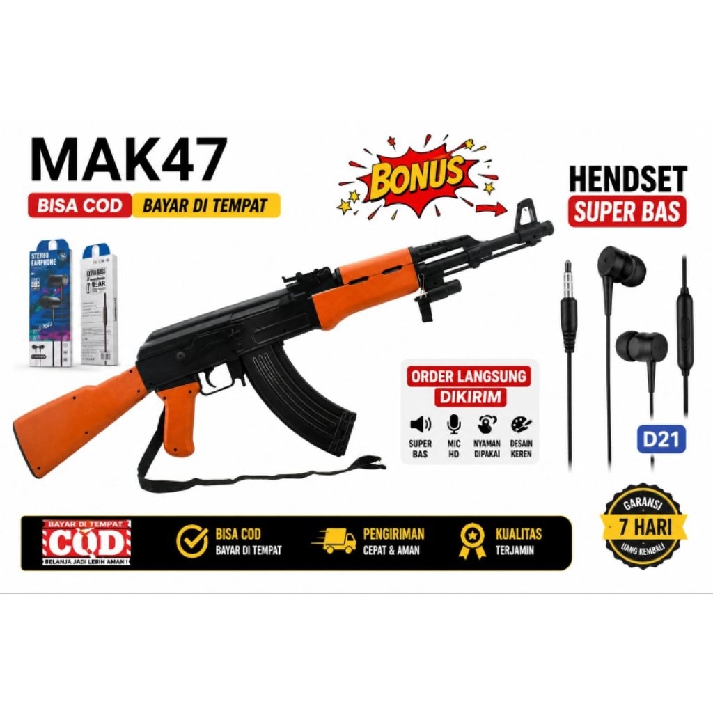 Mainan ini Dapat bonus hendset kabel super bas /Akm-47 cocok buat anak remaja