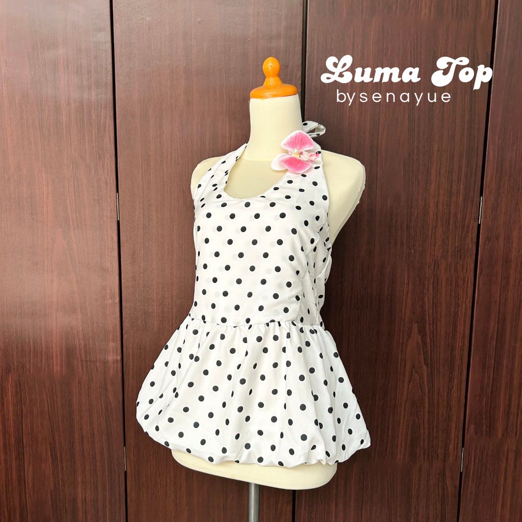 Luma halter v neck top | halter top | top polkadot | atasan wanita | top wanita | atasan jumbo | ata