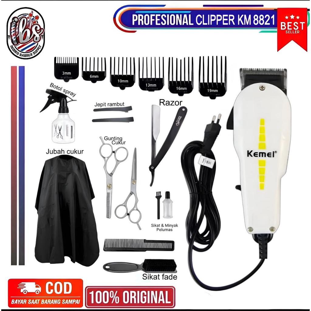 Alat Mesin Cukur Rambut Listrik Kabel Original Lengkap Gunting Rambut Stainless Peralatan Barbershop