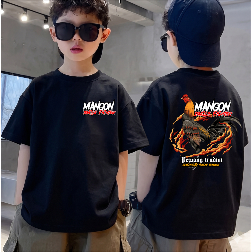 Kaos Distro Anak AYAM MANGON SINGLE FIGHTER T-Shirt Anak Laki-Laki & Perempuan Cotton Combed 30s Teb
