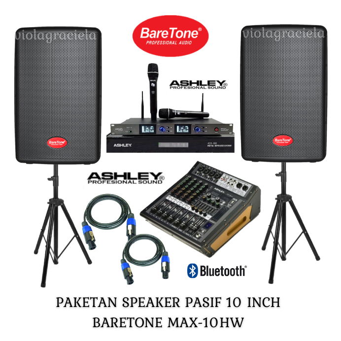 PAKET SOUND BARETONE MAX10HW PASSIVE LENGKAP POWER MIXER DAN MICROPHONE BARETONE PASIF MAX-10HW 10"