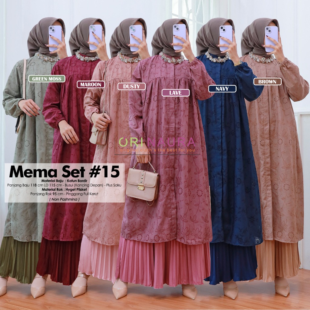 Mema Set Rok Long Tunik Katun Bordir Set Rok Plisket Cantik By Ori Naura