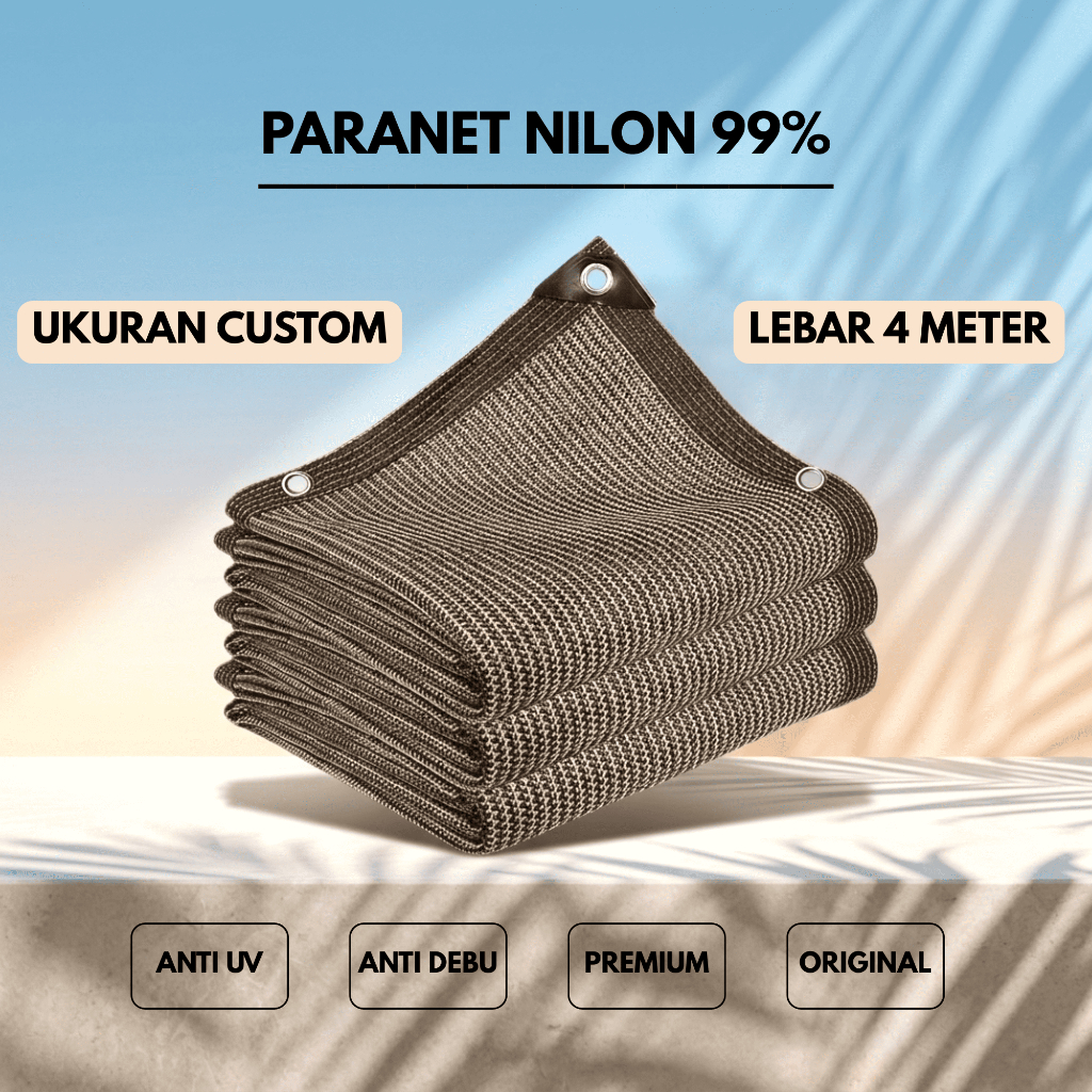 Jaring Paranet 99% Nilon Asli 4 Meter | Paranet Anti UV Tahan Cuaca Warna Coklat