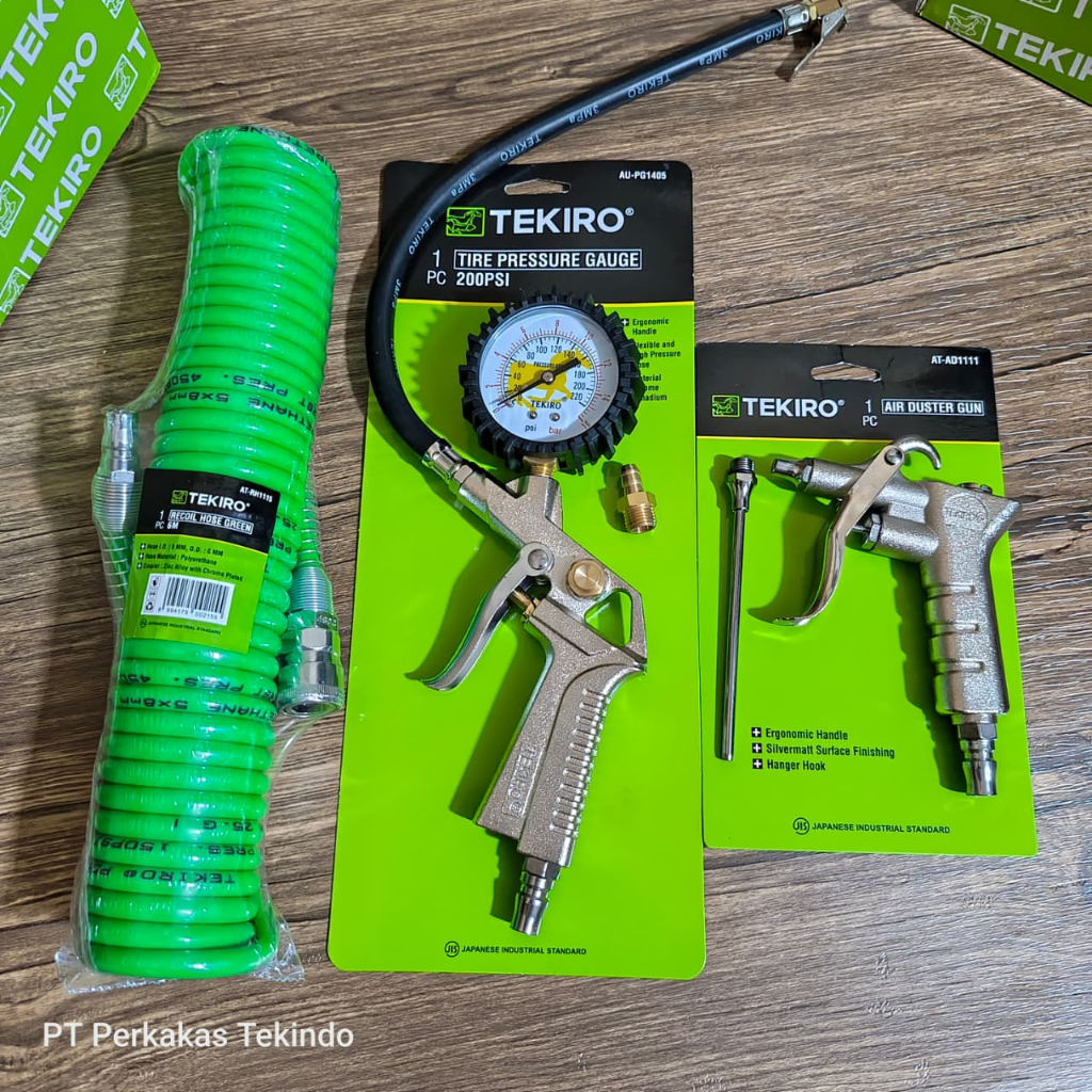 Paket Peralatan Kompresor Tekiro Selang Spiral 6 Meter + Air Chuck Gun - Semprotan Agin + Inflator G