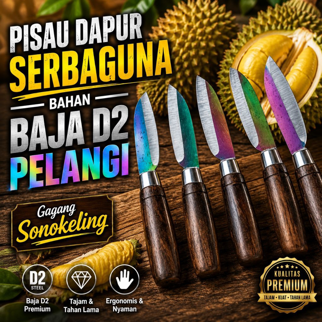 Pisau Dapur bahan Baja D2 Pelangi