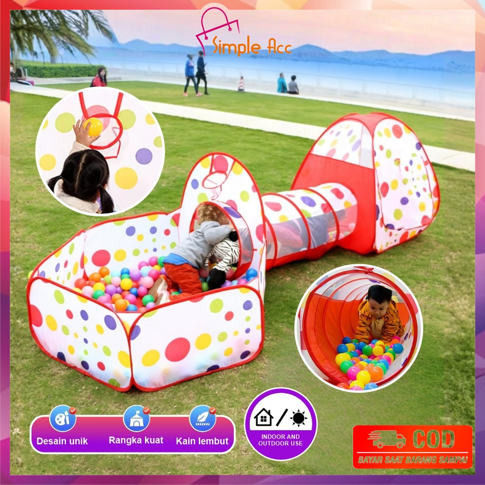 ~COD~ DO-M6 Mainan Tenda Anak Terowongan 4in1 + Kolam + Ring Basket Mainan Keranjang Mandi Bola Anak