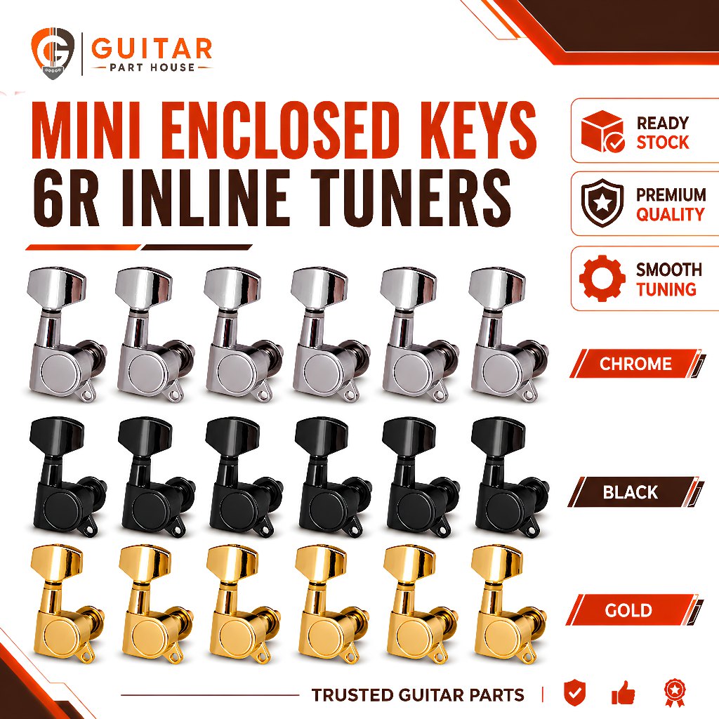 Dryer Gitar 6 In Line Mini Enclosed Keys Set | Tuner Gitar Machine Head Guitar Tuning Peg 6R - Chrom