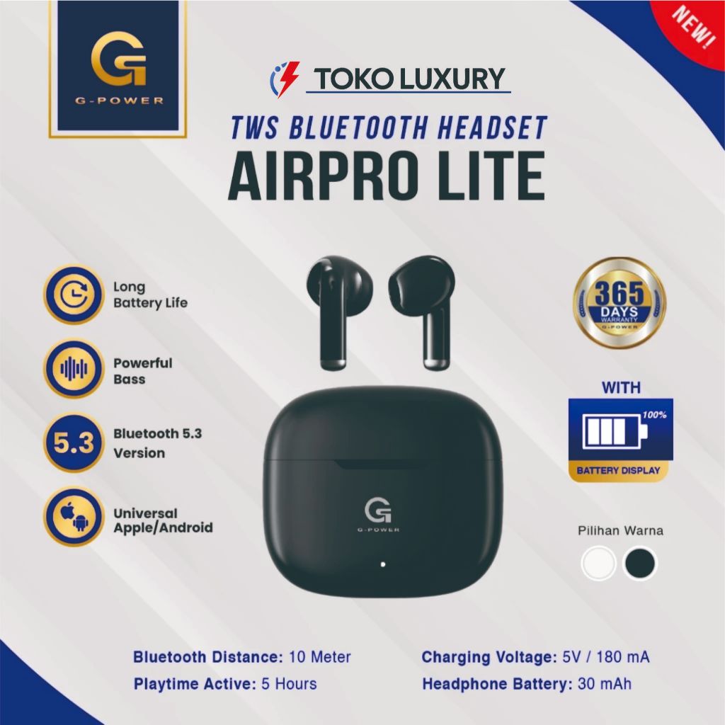 G-Power AirPro Lite TWS Bluetooth Headset Wireless Earbuds Bluetooth 5.3 Bass HD