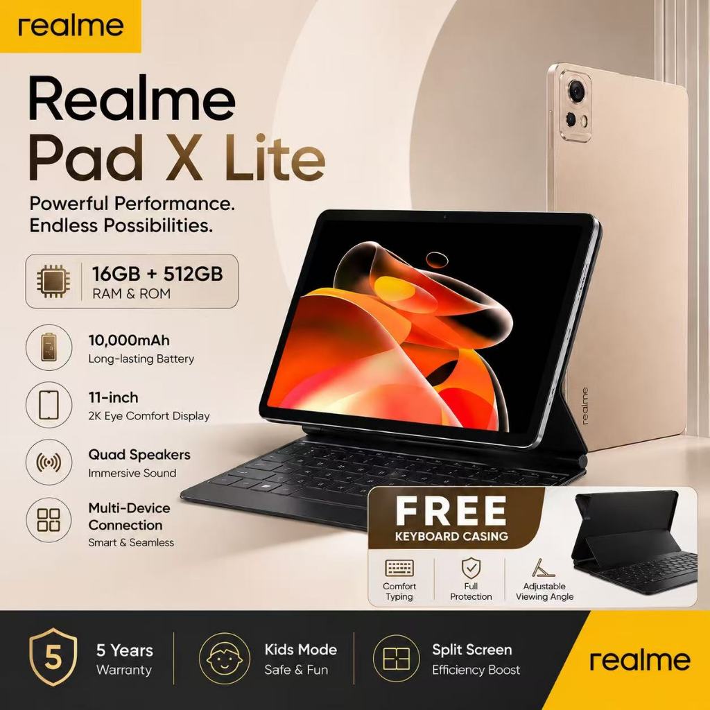Realme X Pad 11 Inch Android Tablet 16GB RAM 512GB ROM WiFi 4G LTE FHD+ Display Gaming Pad Smooth Pe