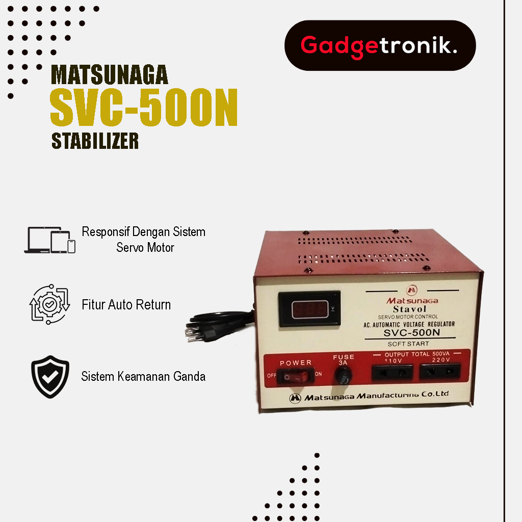 STABILIZER MATSUNAGA SVC-500N 500VA DIGITAL / PENSTABIL TEGANGAN LISTRIK MATSUNAGA SVC 500N 500 VA /