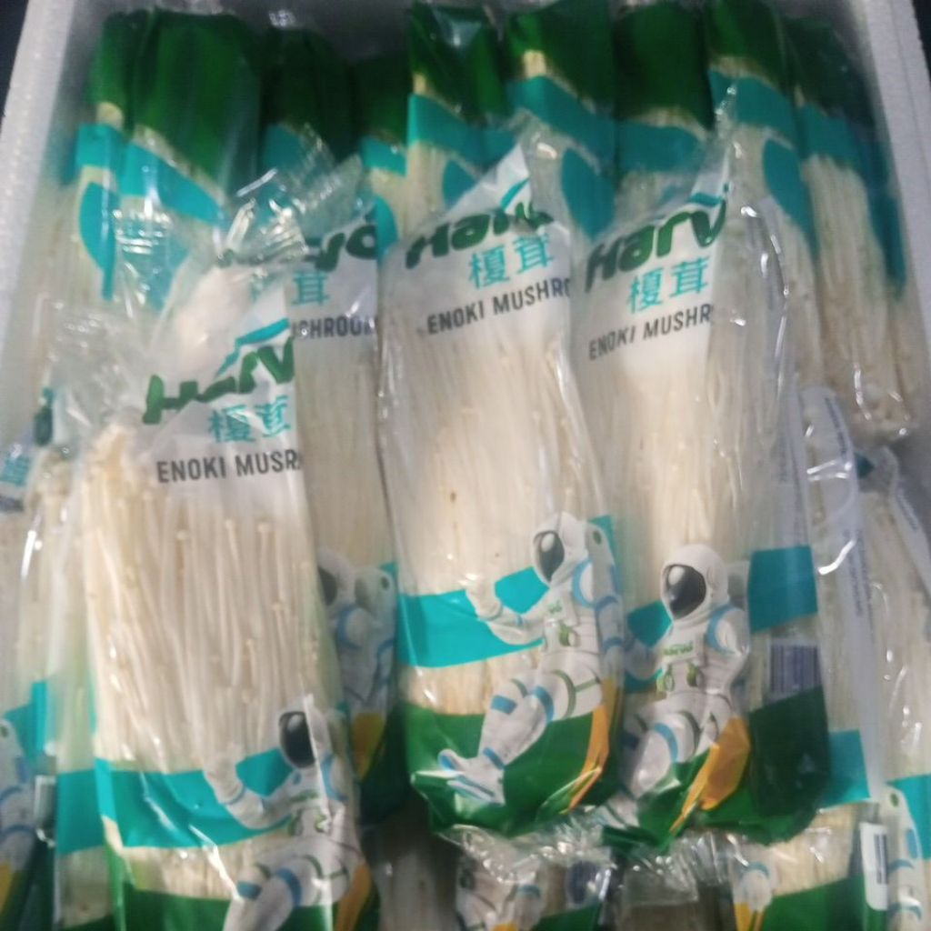 Jamur Enoki Segar 100 Gram - Tersedia dalam Kemasan Ungu Green Box dan Hijau Astronot