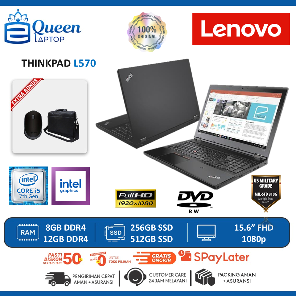 Laptop Lenovo Thinkpad  L570 INTEL I5 7200U 16GB 512GB WIN10PRO Termurah