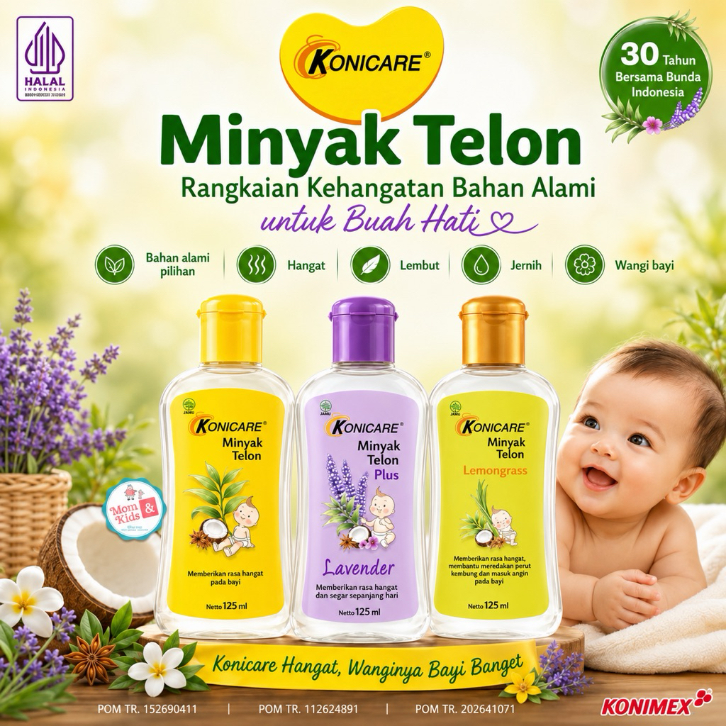 Konicare Minyak Telon Plus | Konicare Telon Kuning | Konicare Telon Extra Lemon Grass @ 125 ml