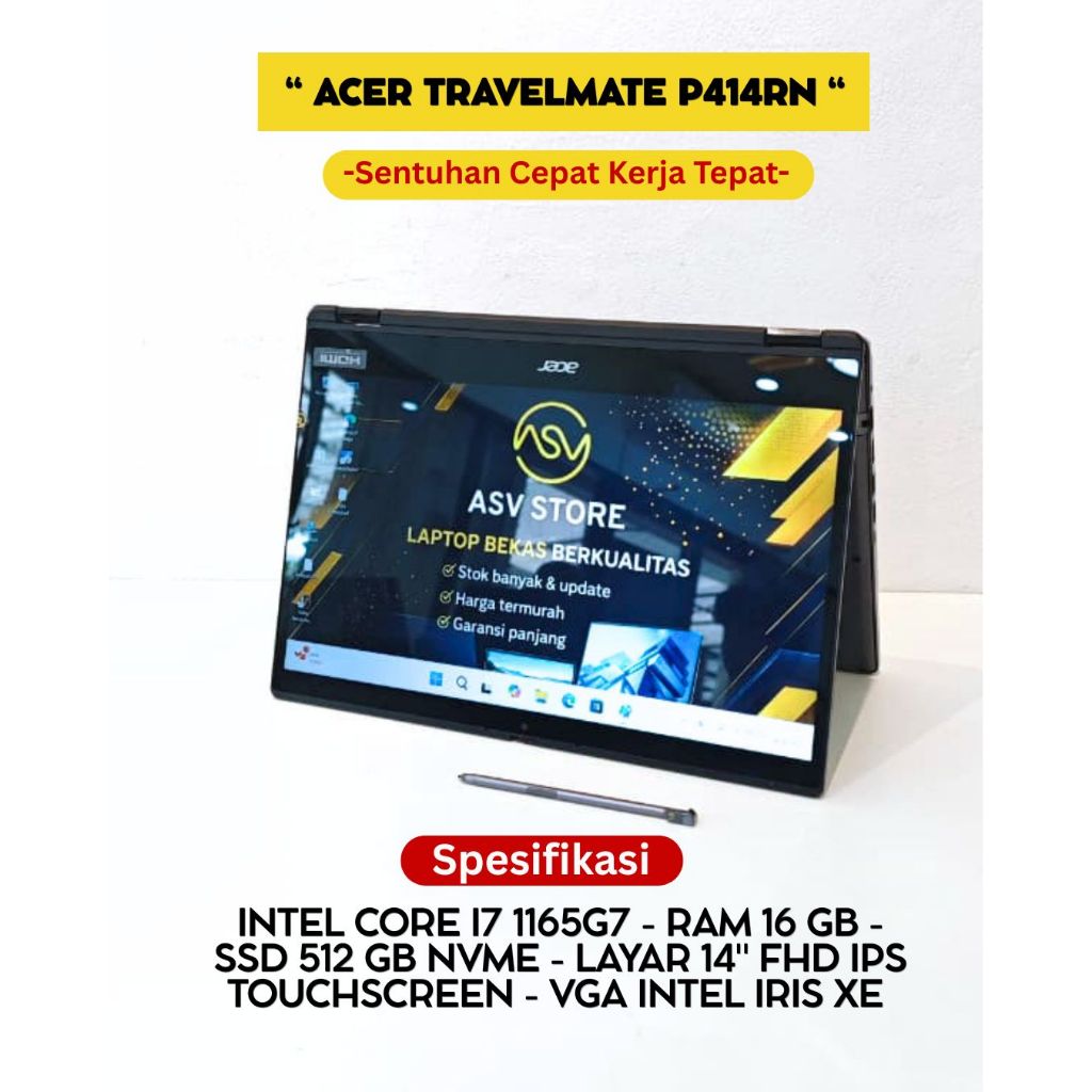 ACER TRAVELMATE P414RN CORE I7 1165G7 RAM 16GB SSD 512GB TOUCHSCREEN 2 IN 1 LAPTOP PREMIUM ELEGAN MU