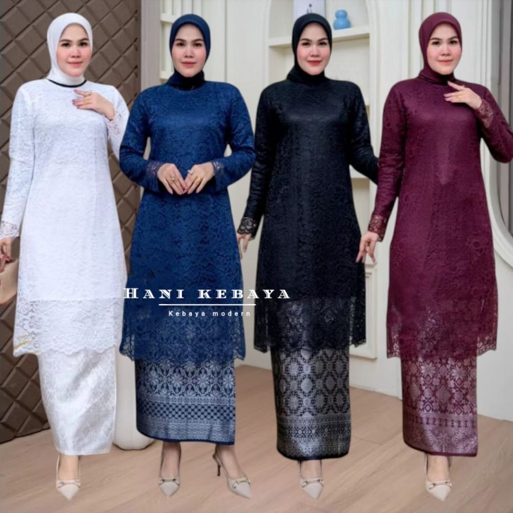Set Kebaya Brokat Modern Tunik Jumbo LD 120 Rok Lilit Songket Baju Kebaya Kondangan Pesta Lamara Wis