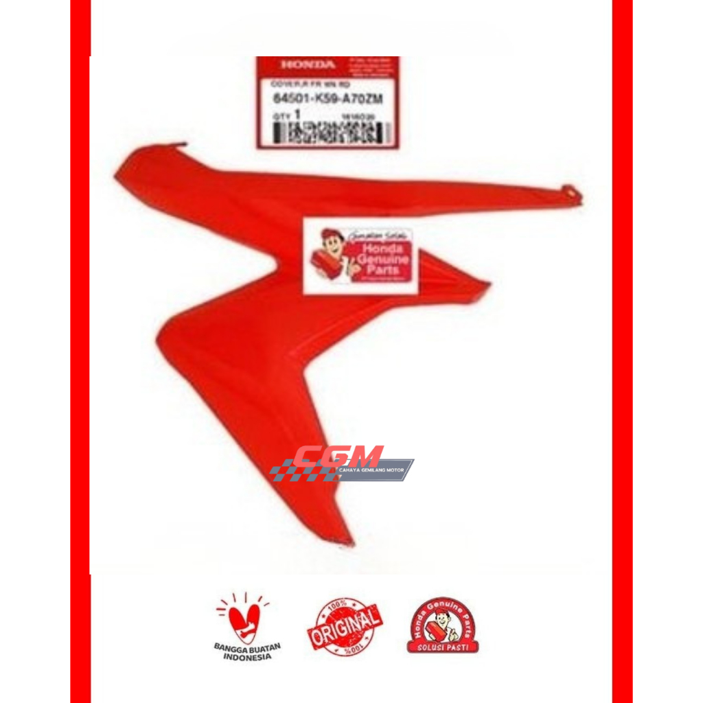 64501-K59-A70ZM Cover tebeng sayap kanan vario 125 150 led 2018-2020 merah ferari ori Honda ahm, asl