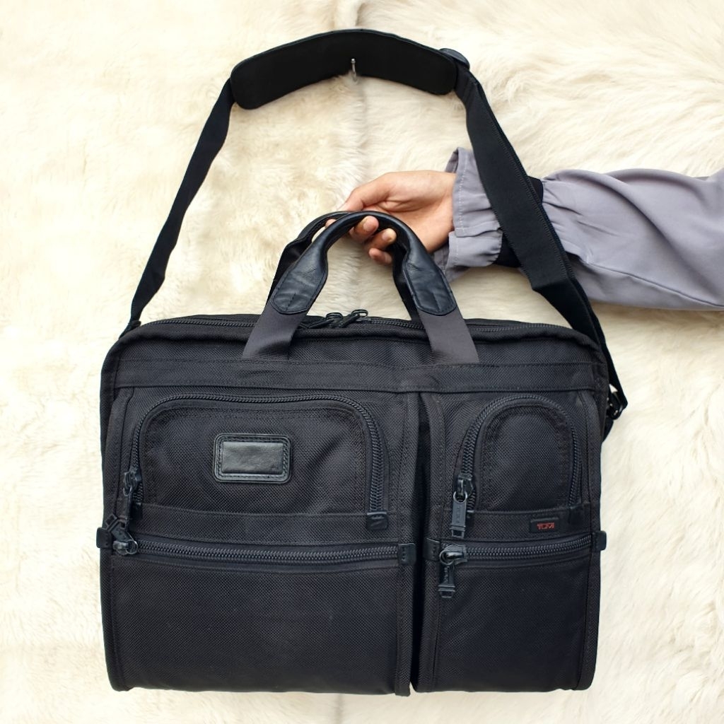 Tas Tumi Briefcase Kantor Pria Kanvas Mix Kulit Asli Hitam