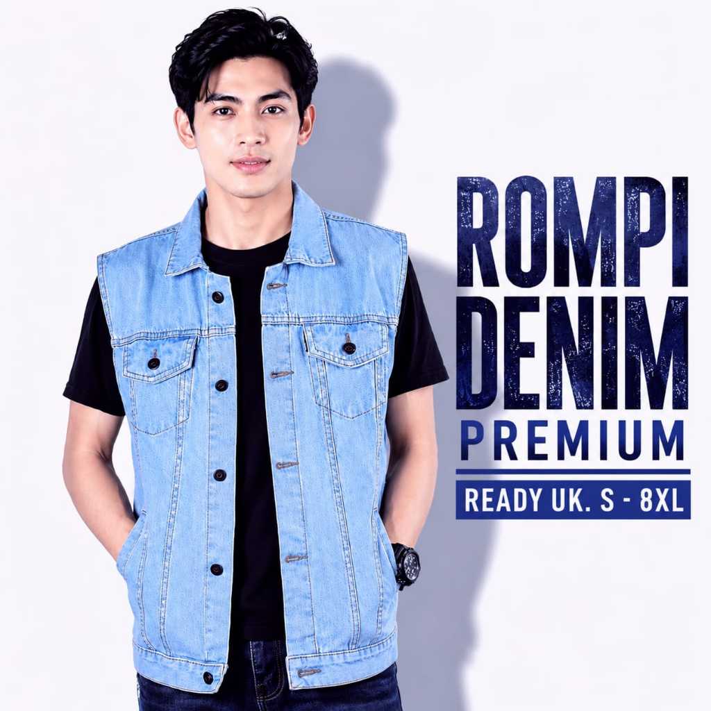 rompi jeans pria/rompi motor denim/rompi pria Uk. M - 8XL