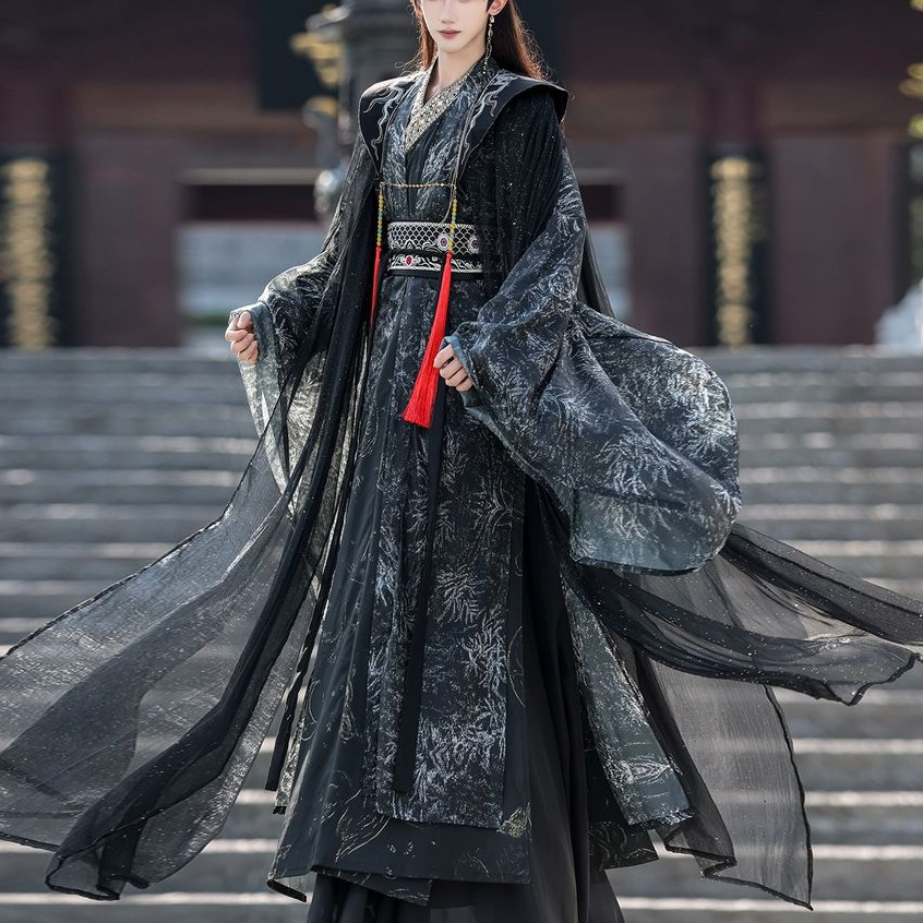Hanfu pakaian pria etnis pakaian tradisional pakaian kuno pria dan wanita jubah gelap Xianxia