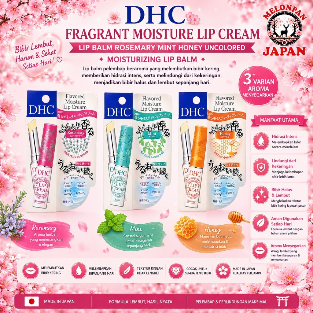 DHC Flavored Moisture Lip Cream Japan Original – Lip Balm Melembapkan Bibir Natural dengan Aroma