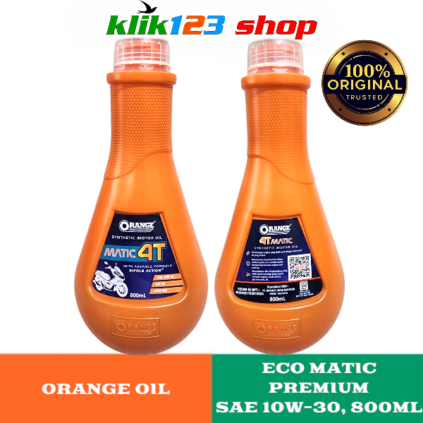 OLI : Oli Mesin Motor Matic Orange Eco Matic Premium 0.8 Liter 800ml - Pelumas 4T Wangi Tutup Putih 