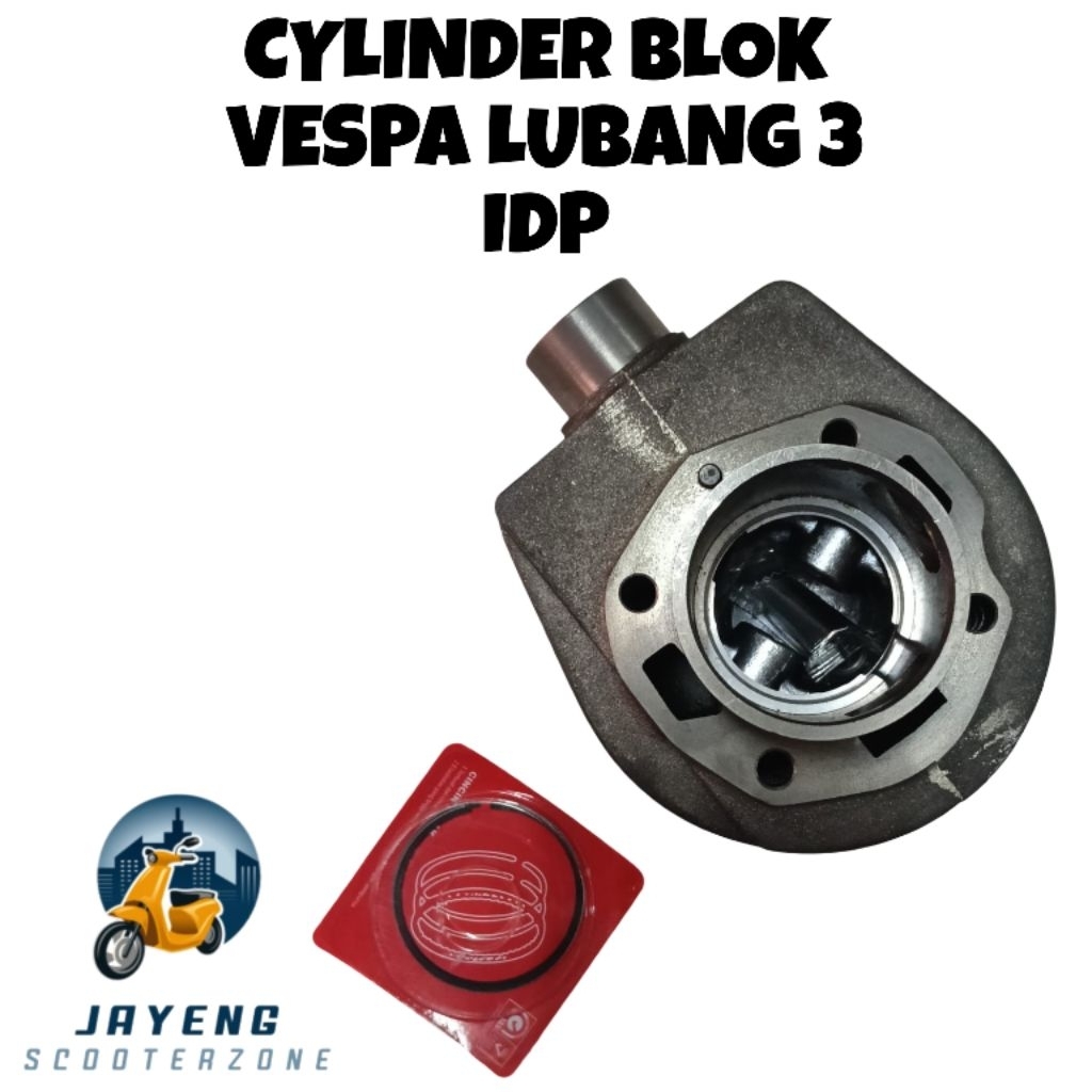 IDP Cylinder Blok Buring Set Komplit Assy Vespa PX Super Sprint Lubang 3 Sparepart Vespa Sukucadang 