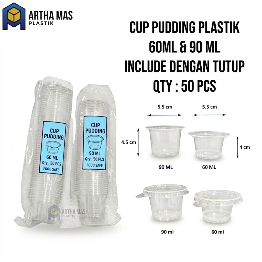 Gelas Puding Plastik 60 ml & 90 ml Pudding Cup @50 pcs