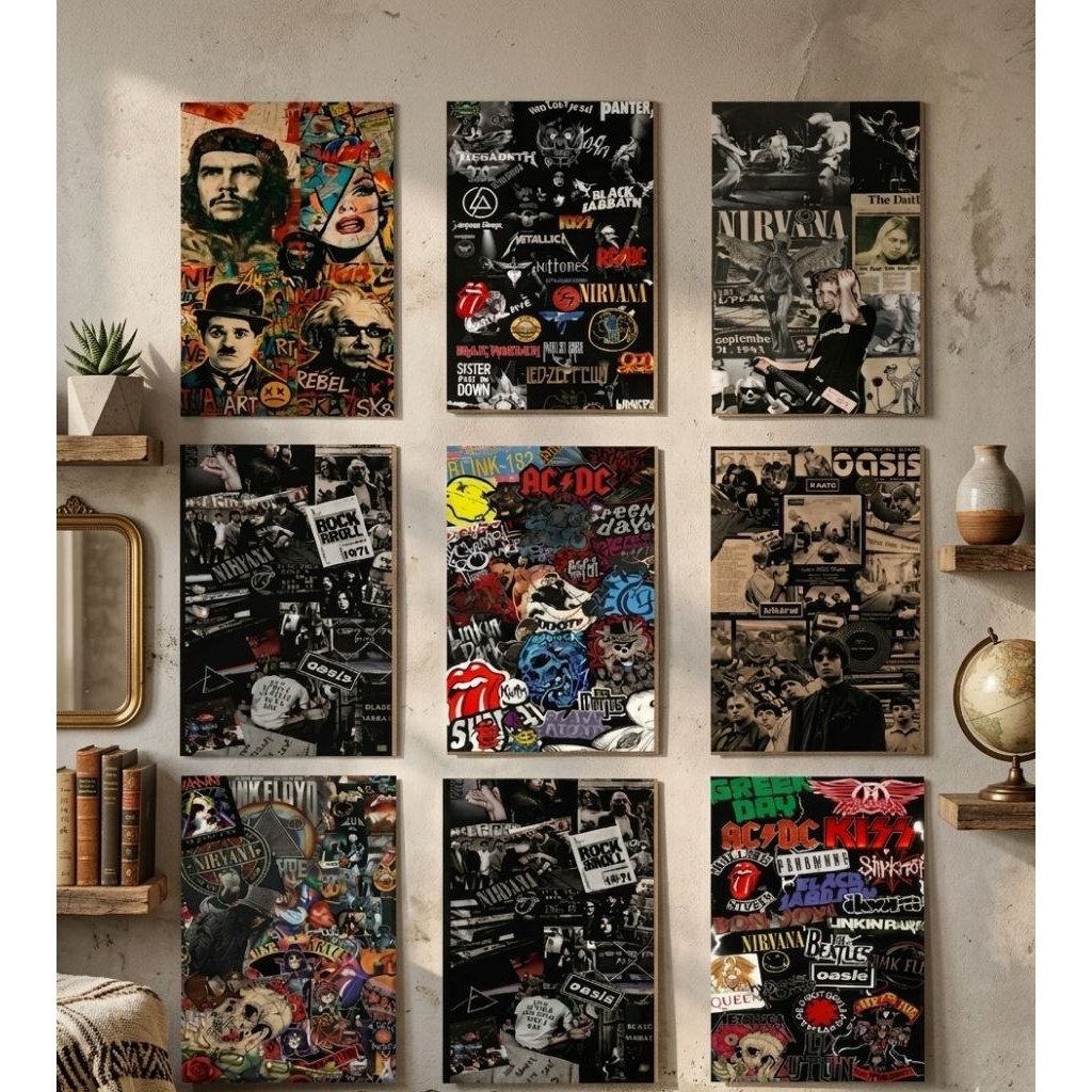 Hiasan Dinding MDF Kamar Cowok Poster Kayu Band Musik Rock Punk Aesthetic Ukuran Vintage Retro Rumah