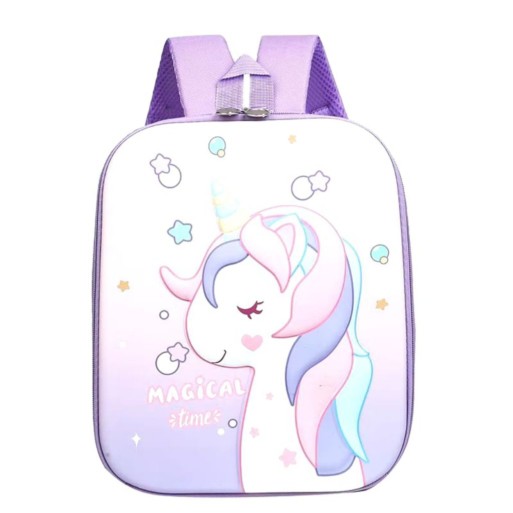 TAS SEKOLAH MODEL RANSEL ANAK CEWEK MOTIF UNICORN UNTUK ANAK TK-SD DENGAN DESAIN MAGICAL TIME TIMBUL