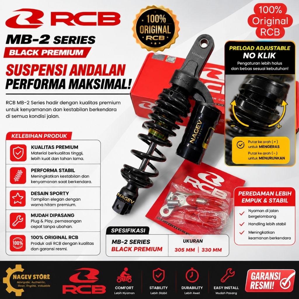 SHOCKBREAKER RCB MB 2 Series 305mm ORIGINAL Premium Black Series - Shock RCB MB-2 Tabung Matic Vario