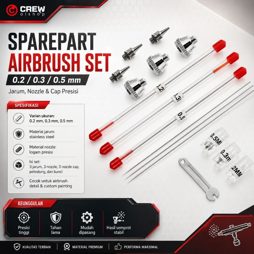 Airbrush Nozzle dan Neddle Part 0.2 0.3 0.5mm Untuk Airbrush