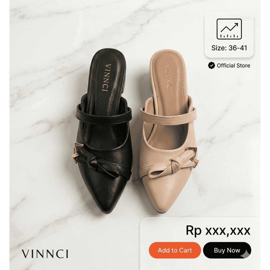 Sandal Mules Heels Wanita Mary Jane Vincci Elegant Pita Mewah Hak Rendah