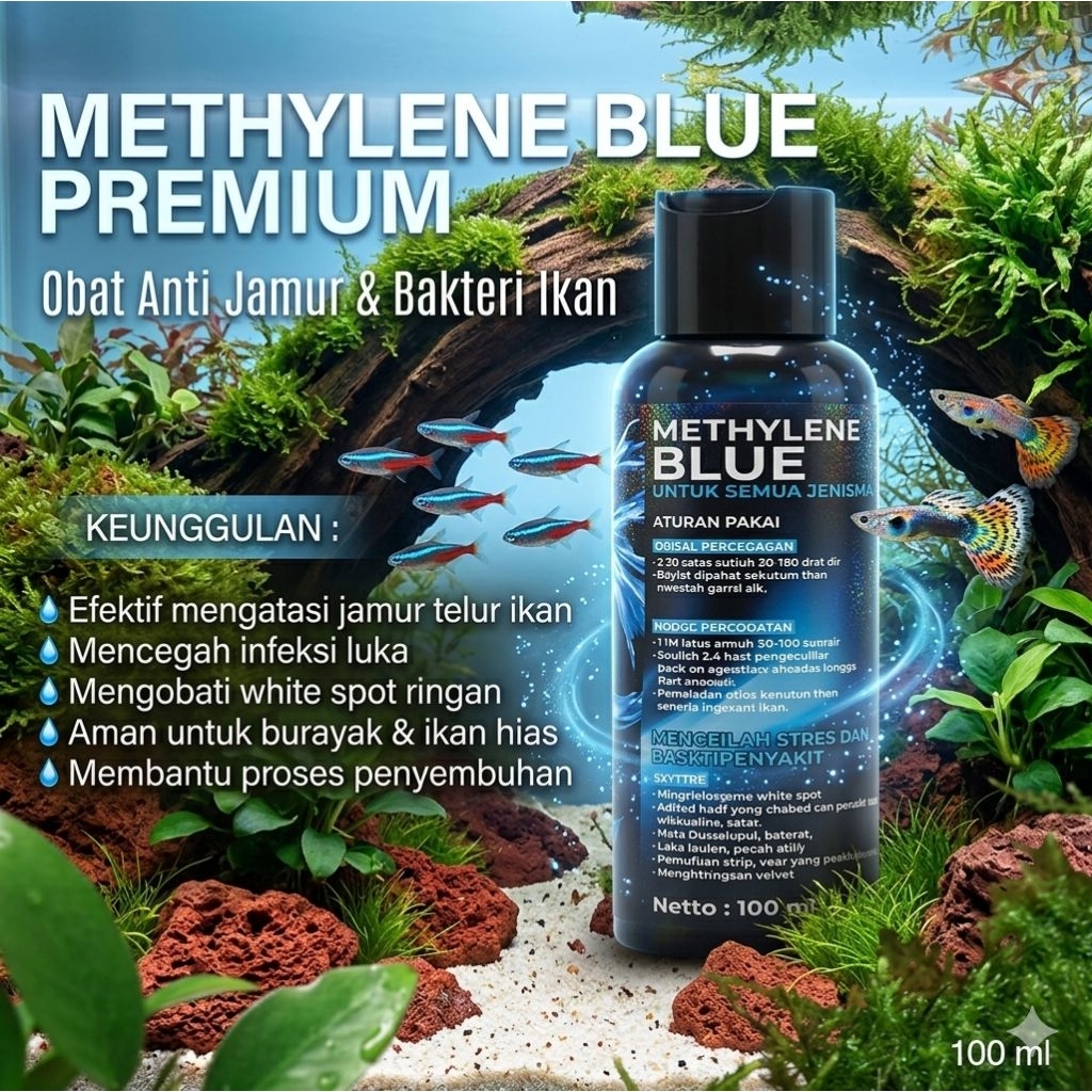Methylene blue plus obat biru ikan hias cupang guppy, louhan, koi dan koki warna