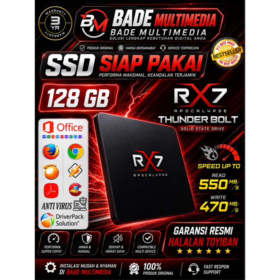 SSD Siap Pakai Plug & Play 128gb 256gb 512gb RX7 Baru  FREE KABEL SATA SSD ORIGINAL